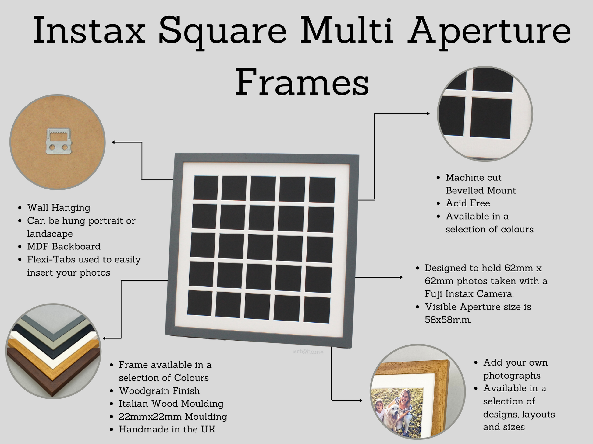 Instax Square Photo Frame. Holds Twenty-Five Photos. 40x40cm. - PhotoFramesandMore - Wooden Picture Frames