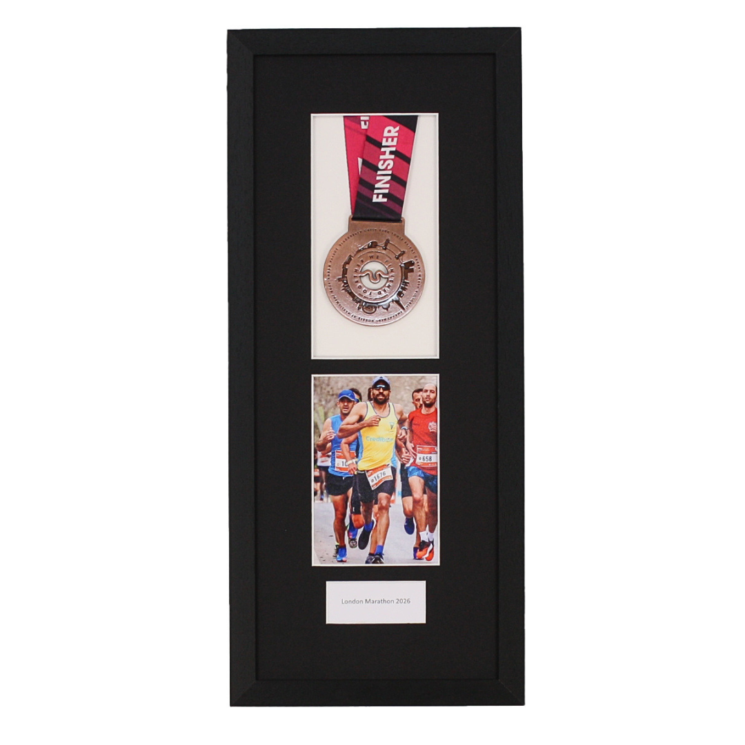 Personalised Medal Frame with Apertures for Medal, 6x4" Portrait Photo and Text. Marathon Display 2026 (Copy)
