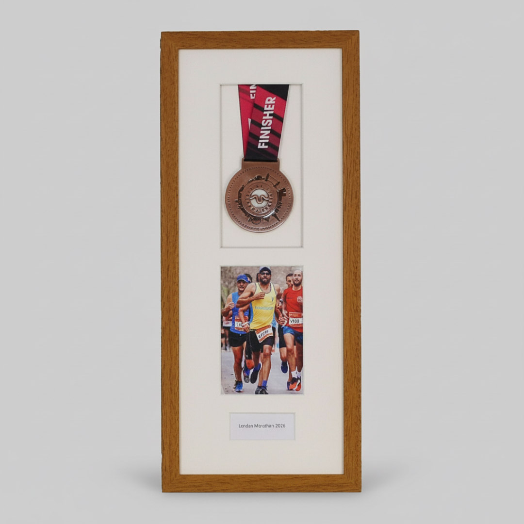 Personalised Medal Frame with Apertures for Medal, 6x4" Portrait Photo and Text. Marathon Display 2026 (Copy)