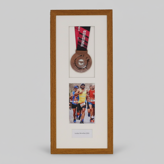 Personalised Medal Frame with Apertures for Medal, 6x4" Portrait Photo and Text. Marathon Display 2026 (Copy)