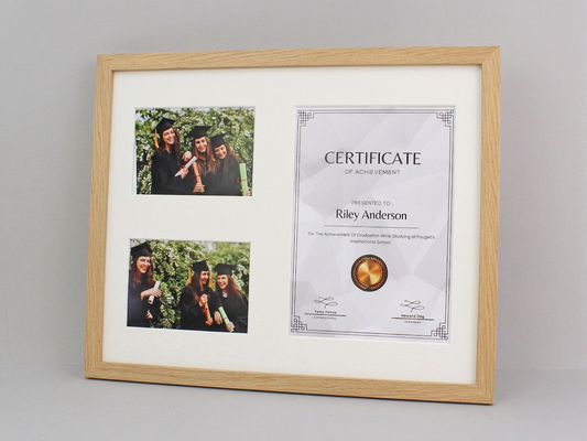 Graduation Frame with Photos. Naturals Range. Suits an A4 Certificate and two 5x7" Photos.