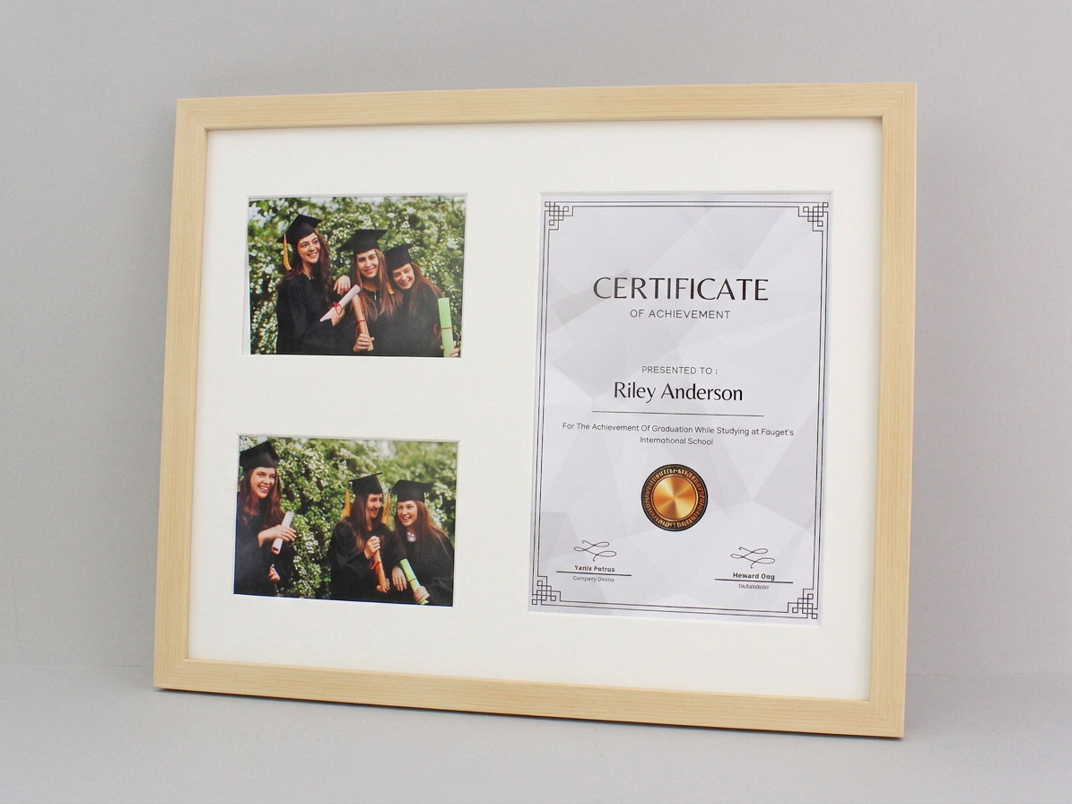 Graduation Frame with Photos. Naturals Range. Suits an A4 Certificate and two 5x7" Photos.