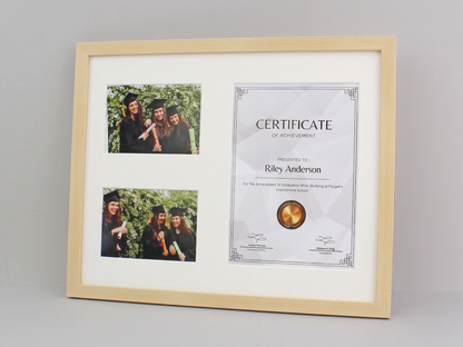 Graduation Frame with Photos. Naturals Range. Suits an A4 Certificate and two 5x7" Photos.