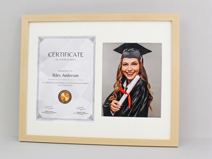 Graduation Frame with Photo. Naturals Range. Suits an A4 Certificate and an 8x10" Photo.