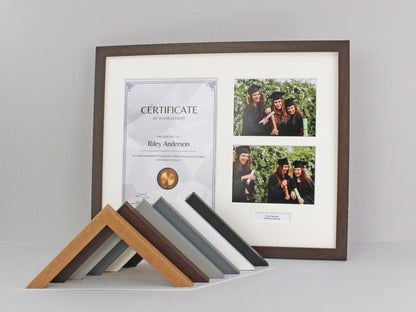 Personalised Certificate, Graduation, Diploma Frame with Two Photos. Suits an A4 sized Photo/Certificate and Two 5x7" Photos.