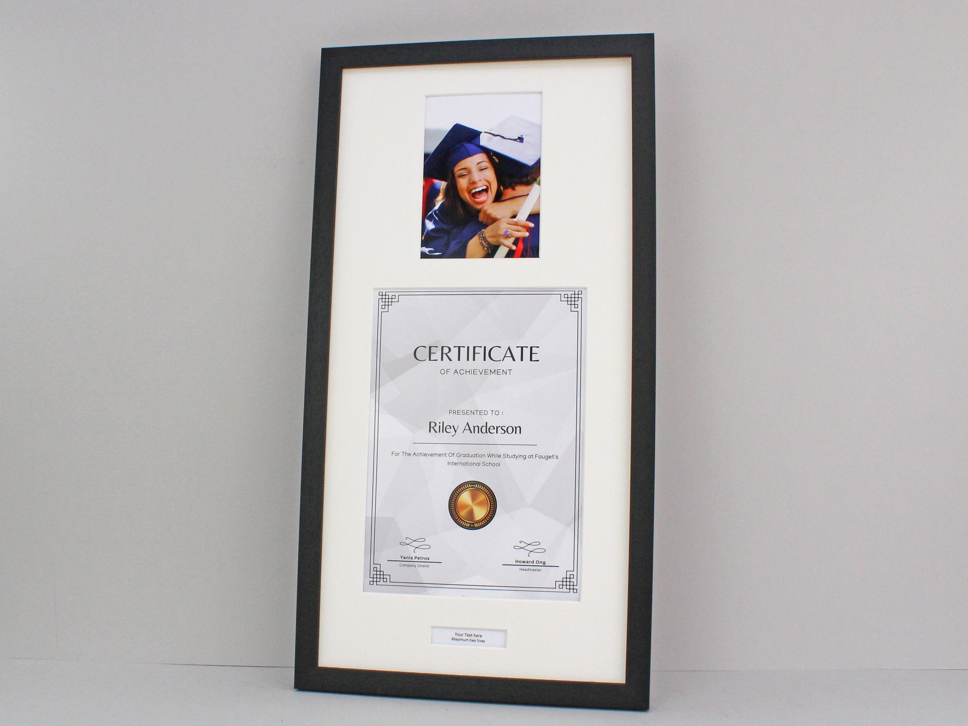 Personalised Graduation, Certificate, Diploma frame for One 5x7" Photo and A4 Certificate / Degree - PhotoFramesandMore - Wooden Picture Frames