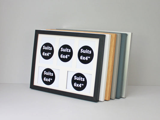 Suits Five 6x4" Photos. 30x40cm. Wooden Multi Aperture / Collage Frame. - PhotoFramesandMore - Wooden Picture Frames