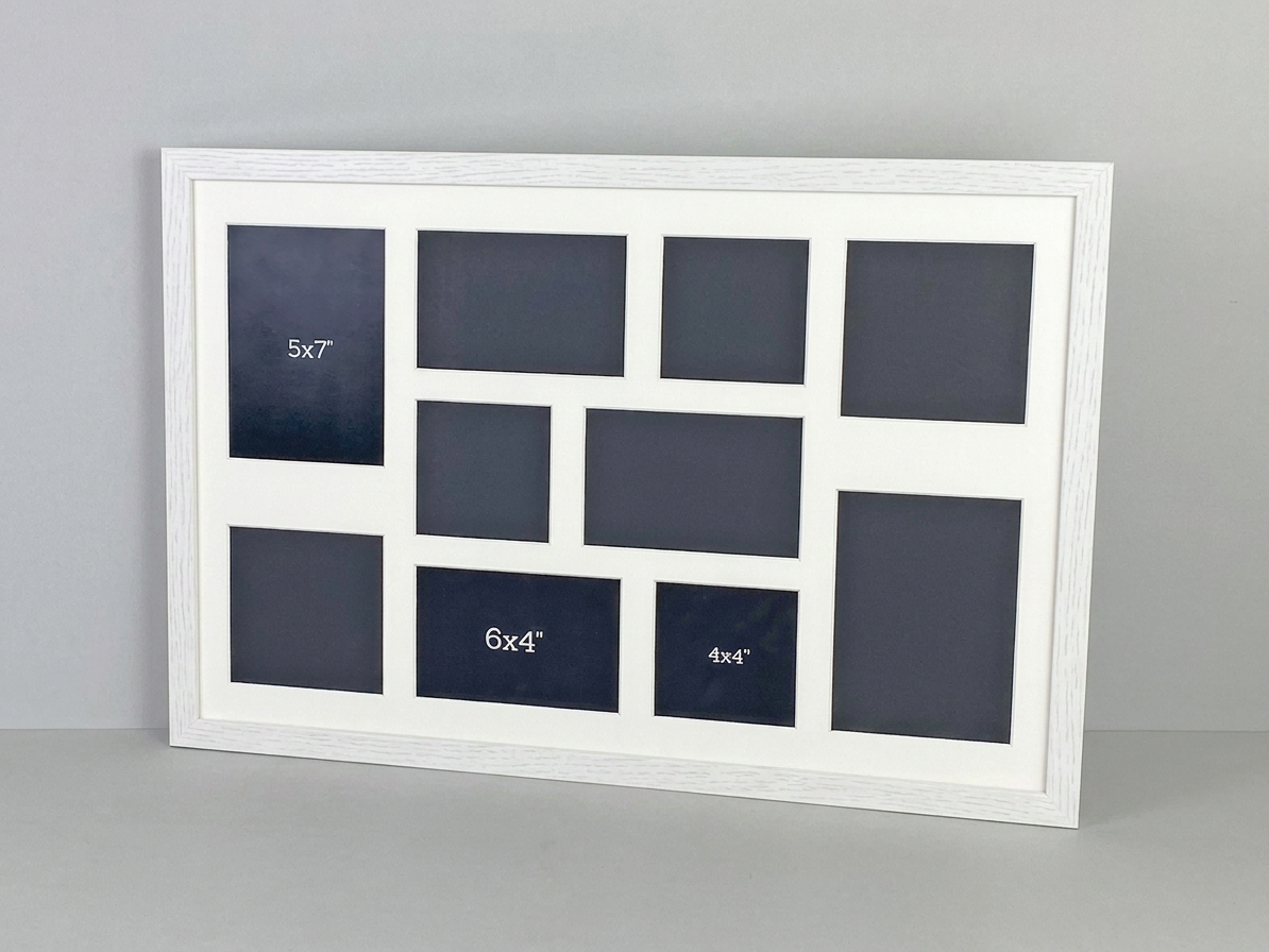 Suits 10 Images, 4x4", 6x4", 5x5", 5x7".Mixed apertures. 40x60cm. Wooden Multi Aperture Photo Frame.
