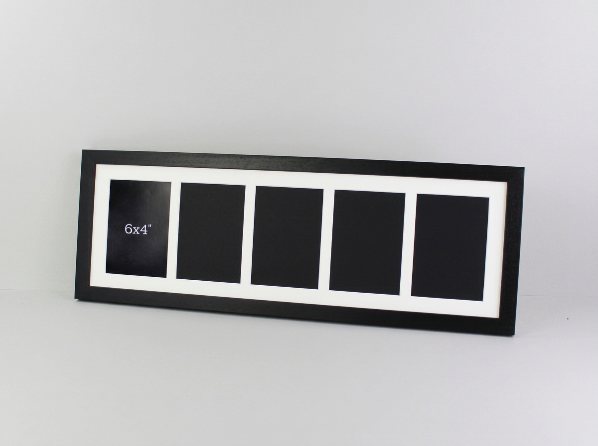 Suits Five 6x4" photos. 20x60cm. Wooden Multi Aperture Photo Frame.