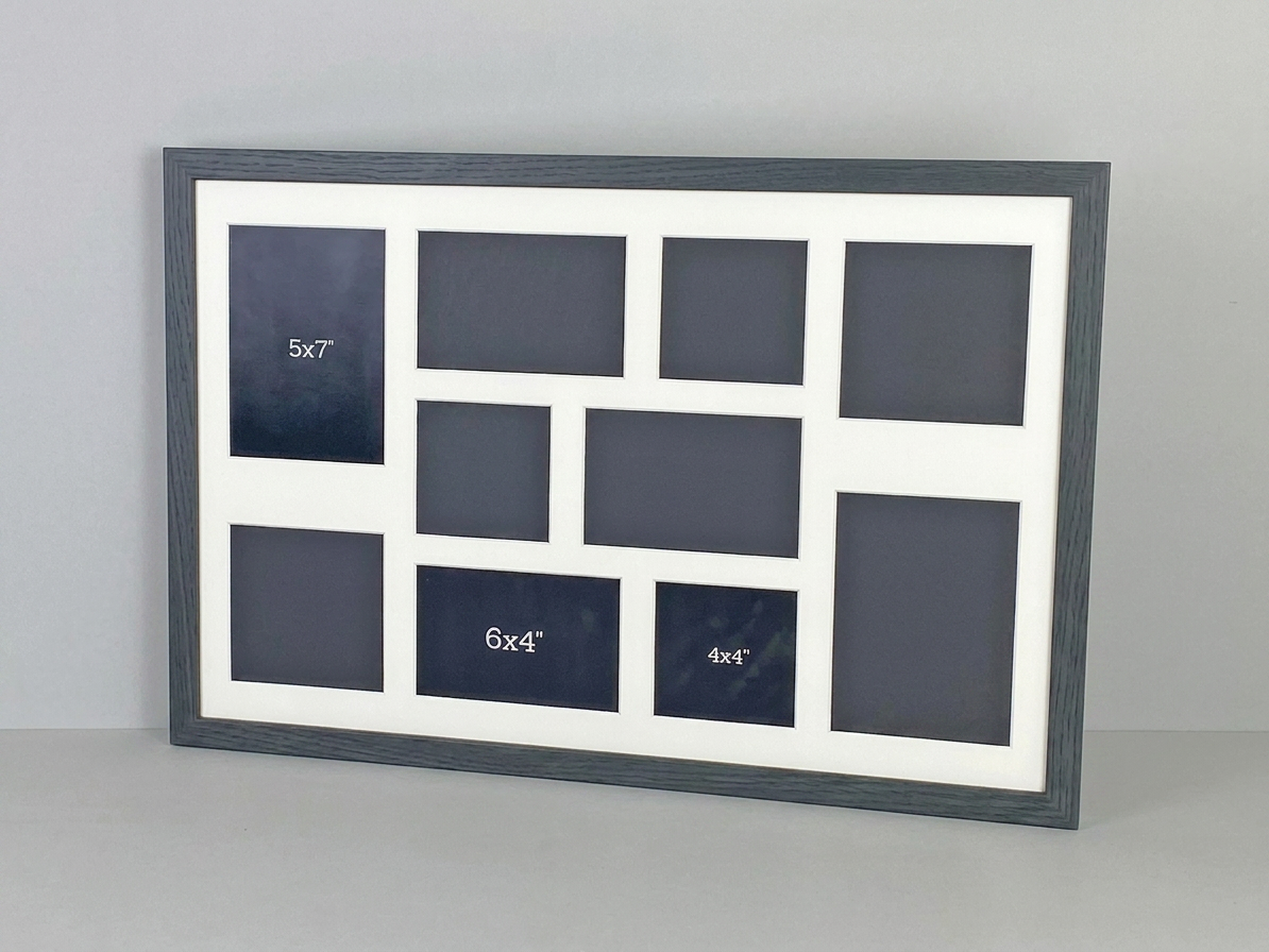 Suits 10 Images, 4x4", 6x4", 5x5", 5x7".Mixed apertures. 40x60cm. Wooden Multi Aperture Photo Frame.