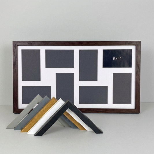 Suits Eight 6x4" Photos. 30x60cm. Wooden Multi Aperture Photo Frame.