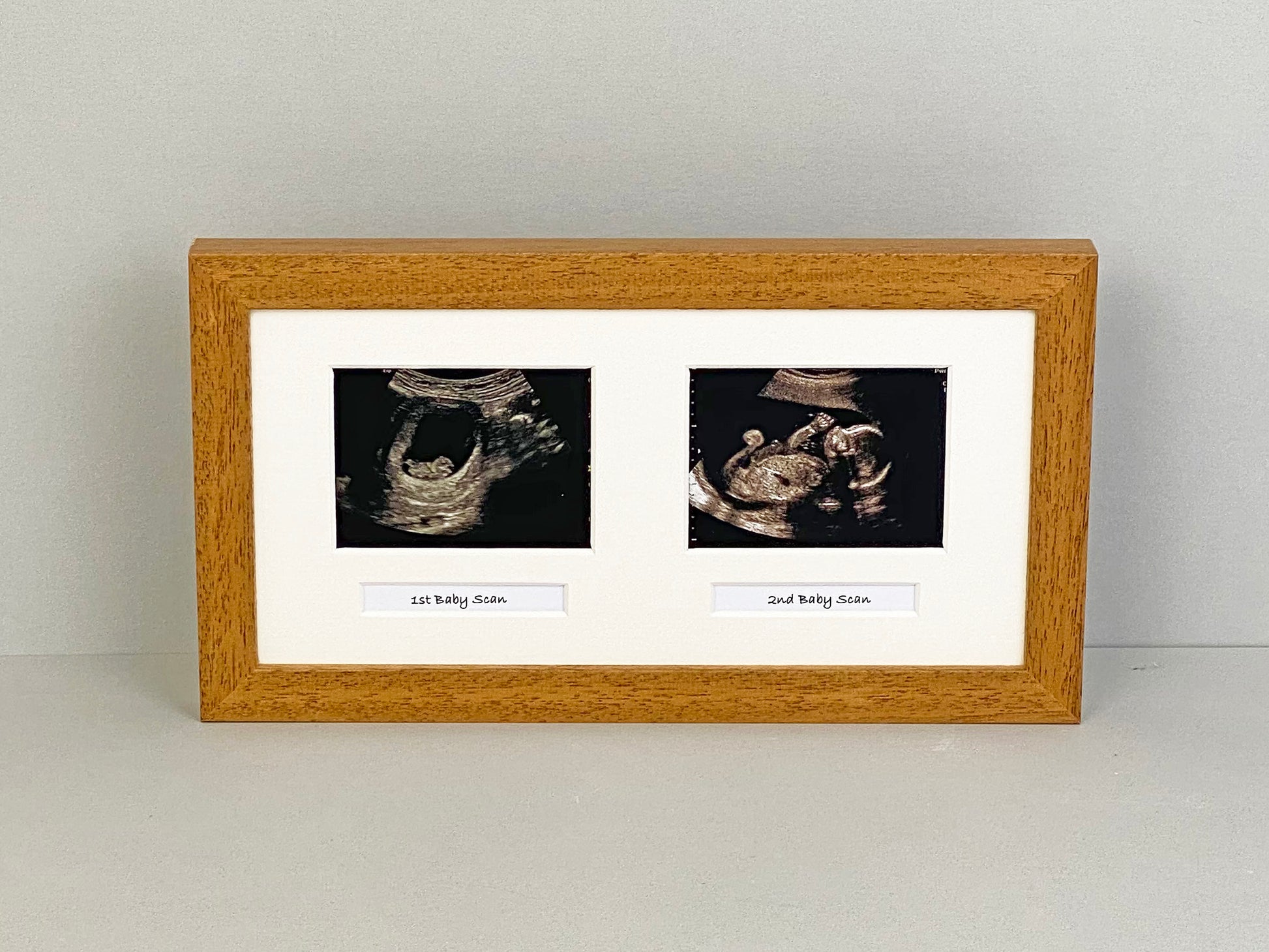 Landscape Baby Scan Picture Frame for Two Scans and Two Text Boxes. Optional Personalisation - PhotoFramesandMore - Wooden Picture Frames