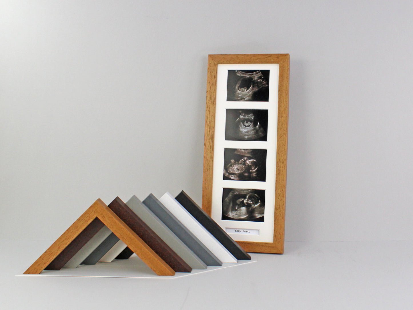 Baby Scan Frame - Portrait Multi Aperture Frame for four scans and text. - PhotoFramesandMore - Wooden Picture Frames