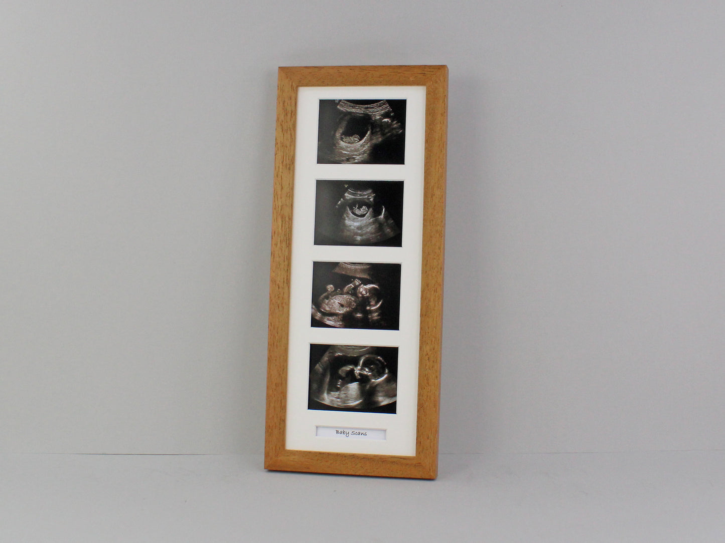 Baby Scan Frame - Portrait Multi Aperture Frame for four scans and text. - PhotoFramesandMore - Wooden Picture Frames