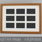Instax Wide. Suits Nine Instax wide sized Photos, Visual aperture 9.5x5.8cm. A3 Wooden Multi Aperture Frame.