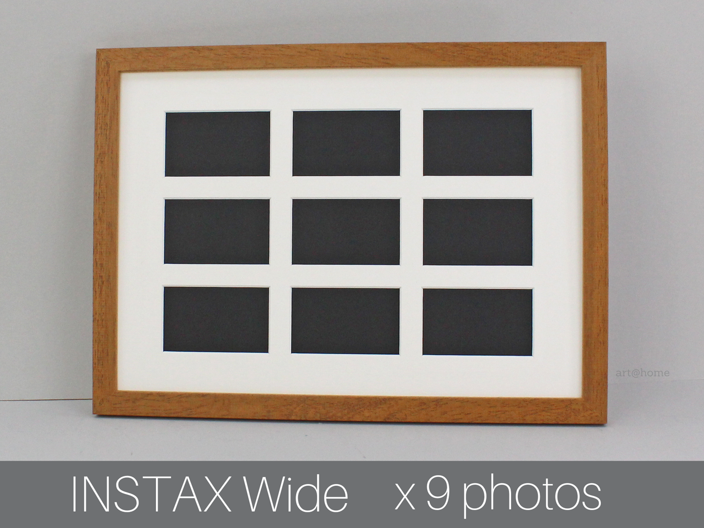 Instax Wide. Suits Nine Instax wide sized Photos, Visual aperture 9.5x5.8cm. A3 Wooden Multi Aperture Frame.