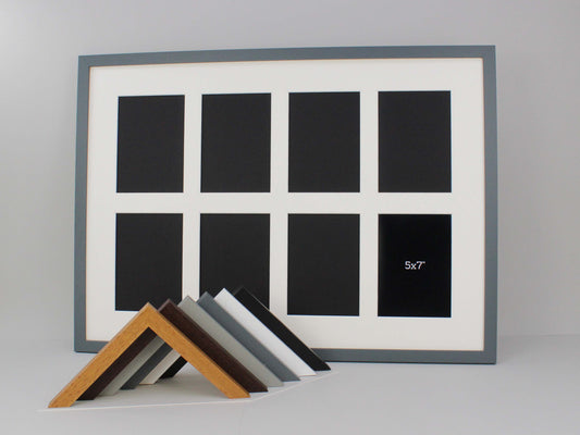 Suits Eight 5x7" sized Photos. 50x70cm. Wooden Multi Aperture / Collage Photo Frame.