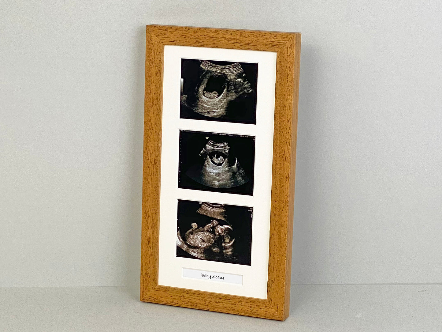 Baby Scan Frame - Portrait Multi Aperture Frame for Three scans and text.