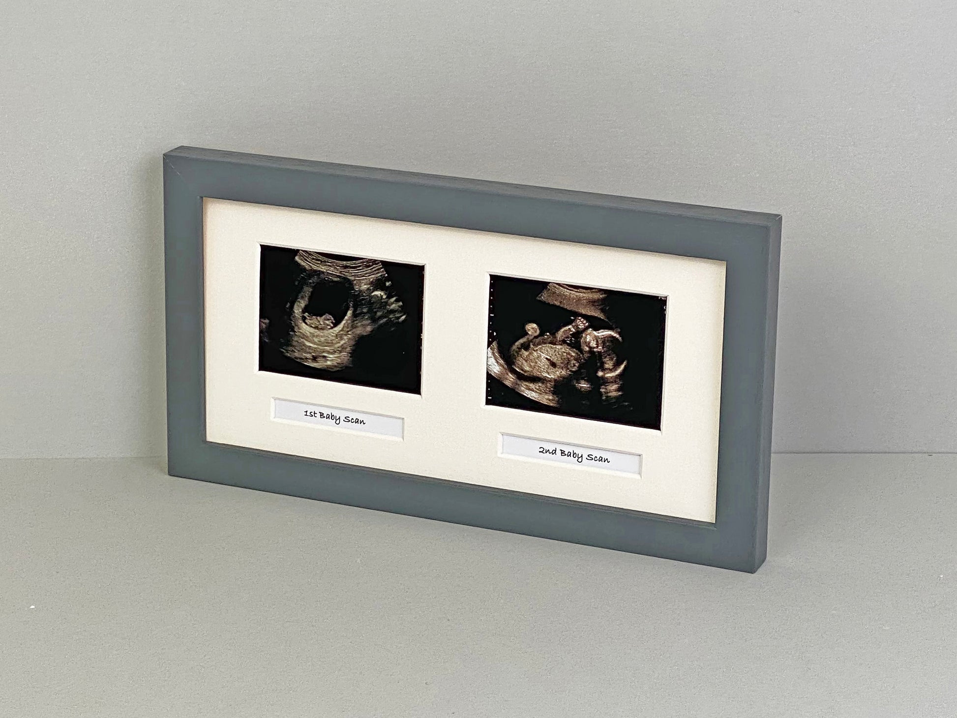 Landscape Baby Scan Picture Frame for Two Scans and Two Text Boxes. Optional Personalisation - PhotoFramesandMore - Wooden Picture Frames