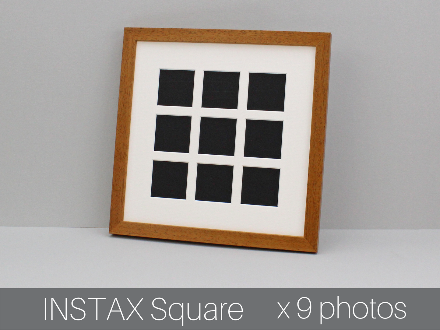 Instax Square Multi Aperture Wooden Photo Frame. Holds Nine 62mmx62mm sized Photos. 30x30cm.