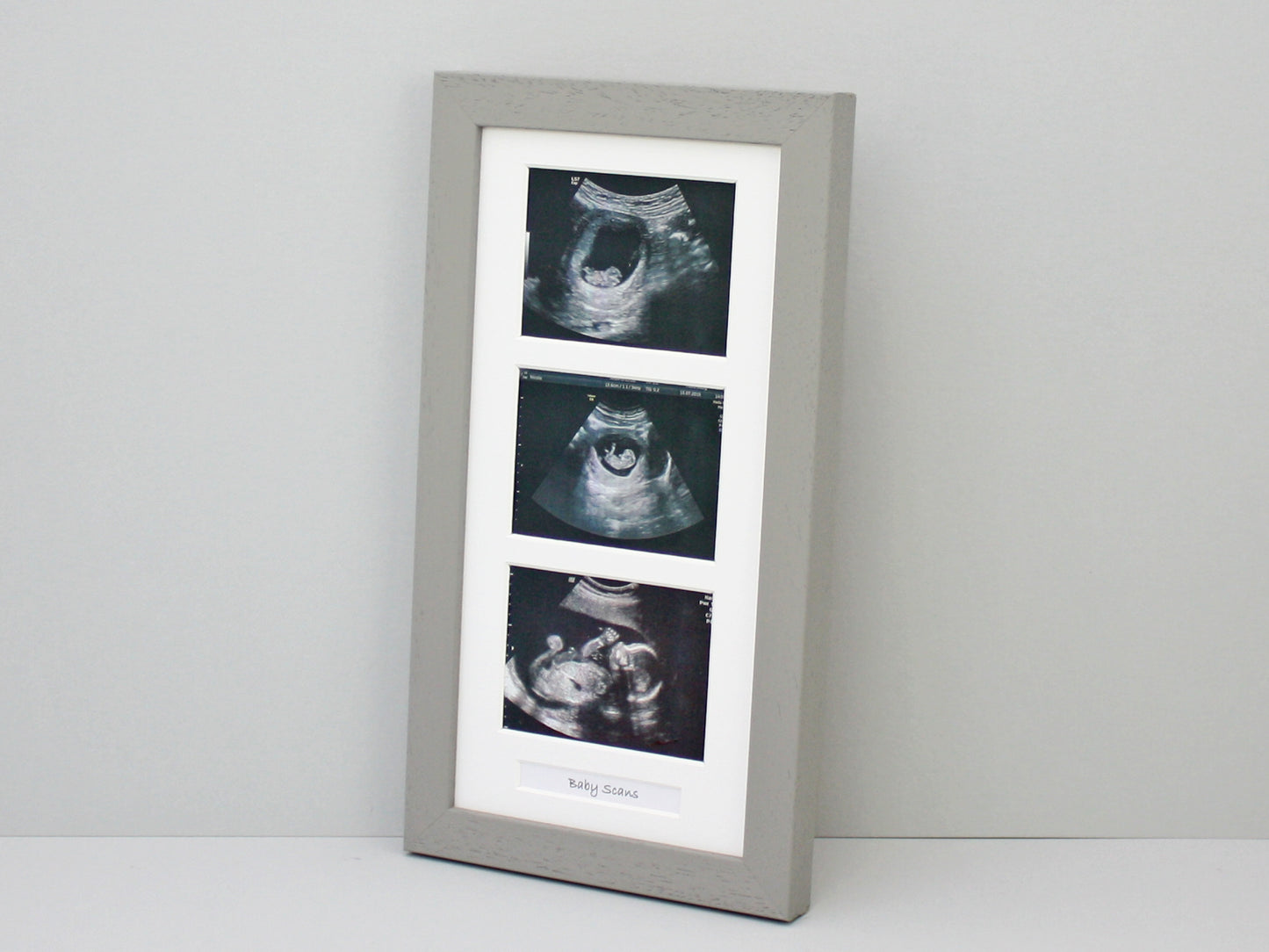 Baby Scan Frame - Portrait Multi Aperture Frame for Three scans and text. - PhotoFramesandMore - Wooden Picture Frames
