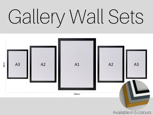 Gallery Wall Set - 5 Pcs Wooden Photo Frames. Studio Range. Various Colours.