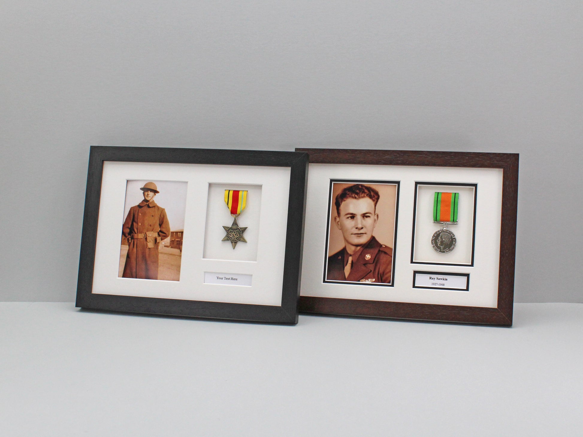 Personalised Military Medal display Frame for One Medal and a 6x4" Photograph. A4. War Medals. - PhotoFramesandMore - Wooden Picture Frames