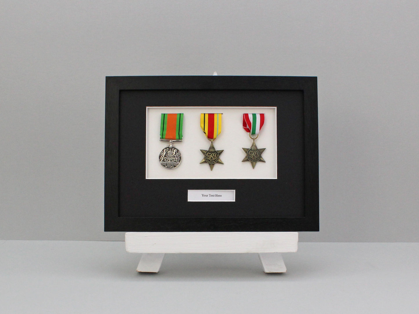Personalised Military Medal display Frame for Three Medals. A4. War Medals.