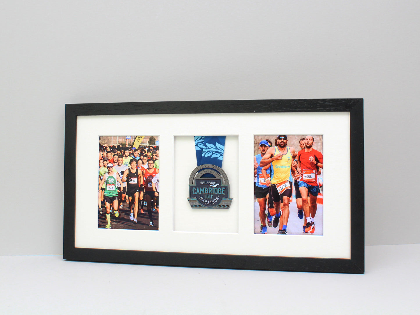 Medal Display frame for One Medal and Two 5x7" Photos. 25x50cm. - PhotoFramesandMore - Wooden Picture Frames