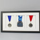 Medal Display frame for Three Medals. 25x50cm.
