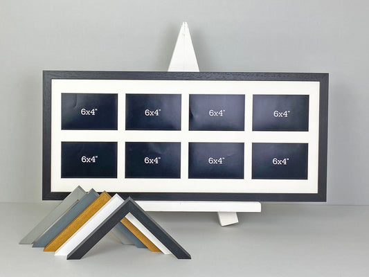 Suits Eight 6x4" Photos. 30x75cm. Wooden Frame for Multiple Pictures. - PhotoFramesandMore - Wooden Picture Frames