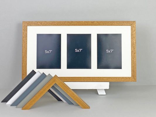 Suits Three 5x7" Photos. 25x50cm. Wooden Multi Aperture/ Collage Frame. - PhotoFramesandMore - Wooden Picture Frames