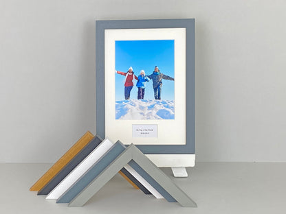 Personalised Caption Frames. A4 Frame with 8x6" Photo. Your Text and Photo to treasure a special memory. Handmade by Art@Home in the UK