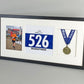 Medal display Frame with Apertures for Medal, Bib number and Photo. - PhotoFramesandMore - Wooden Picture Frames