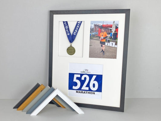 Medal display Frame with Apertures for Bib  &  Photo. 40x50cm.