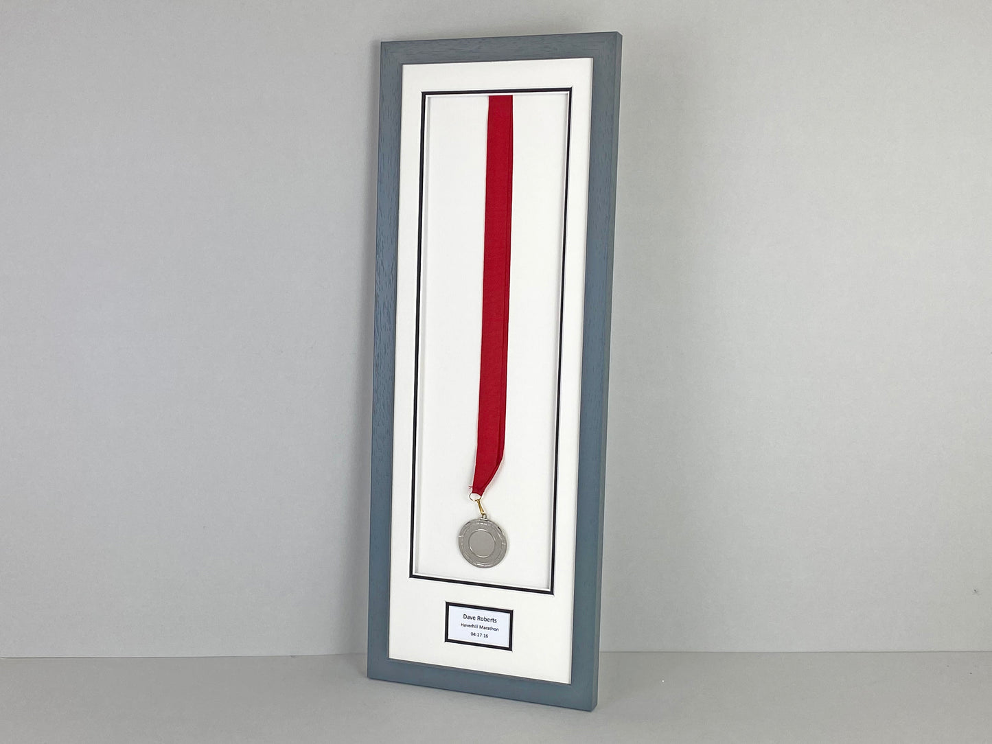 Personalised Medal display Frame with Caption. 20x60cm.
