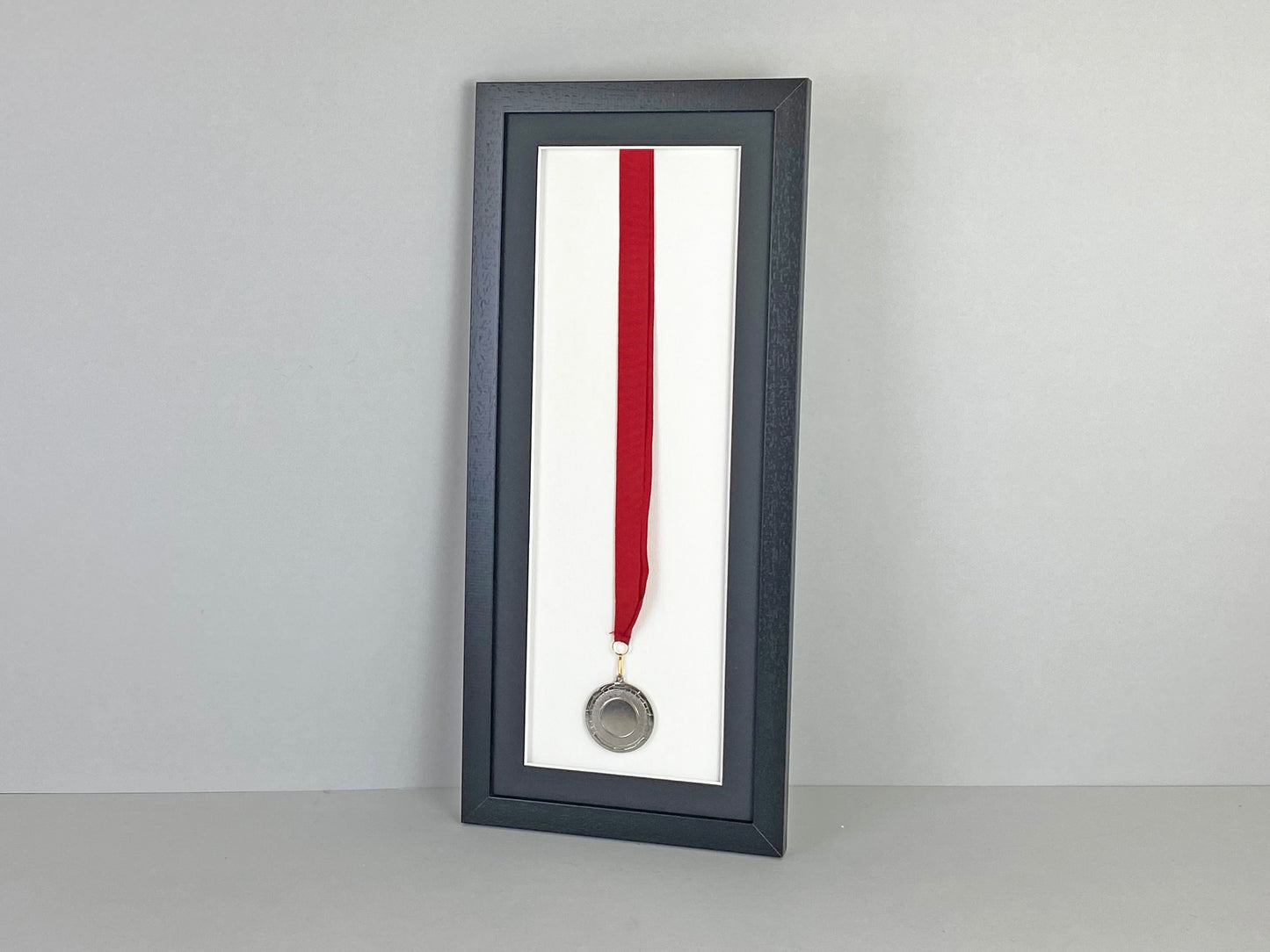 Medal display Frame. For one medal, with full ribbon on show. 20x50cm. - PhotoFramesandMore - Wooden Picture Frames