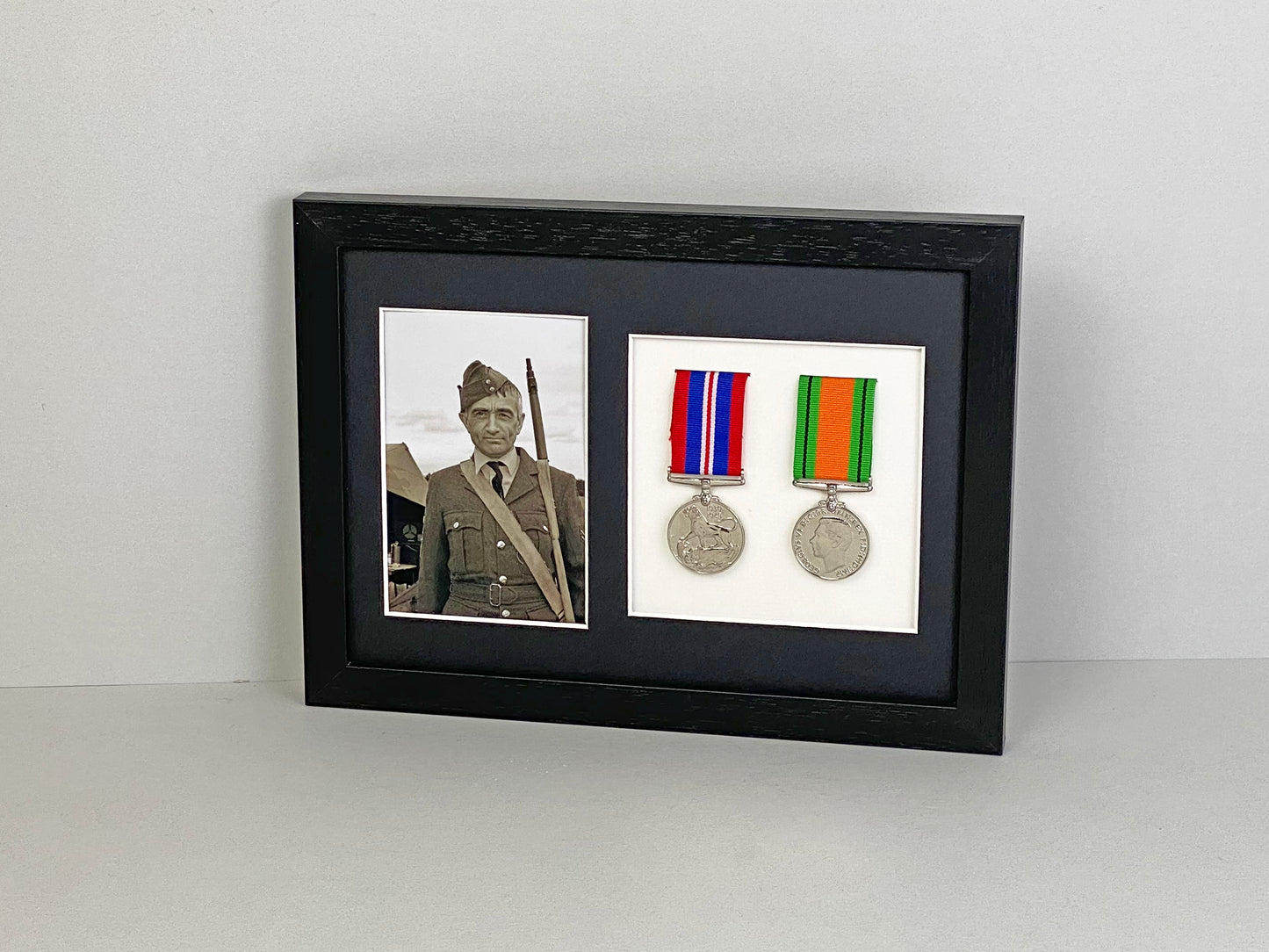 Military and Service Medal display Frame for Two Medals and a 6x4" Photograph. A4.