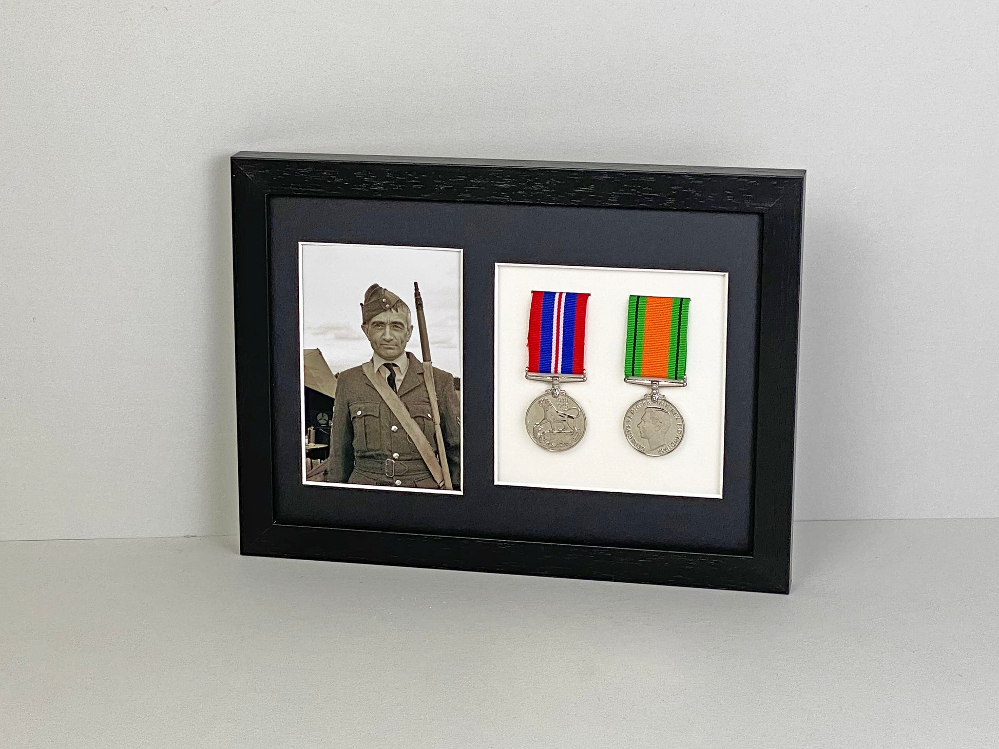 Military and Service Medal display Frame for Two Medals and a 6x4" Photograph. A4. - PhotoFramesandMore - Wooden Picture Frames