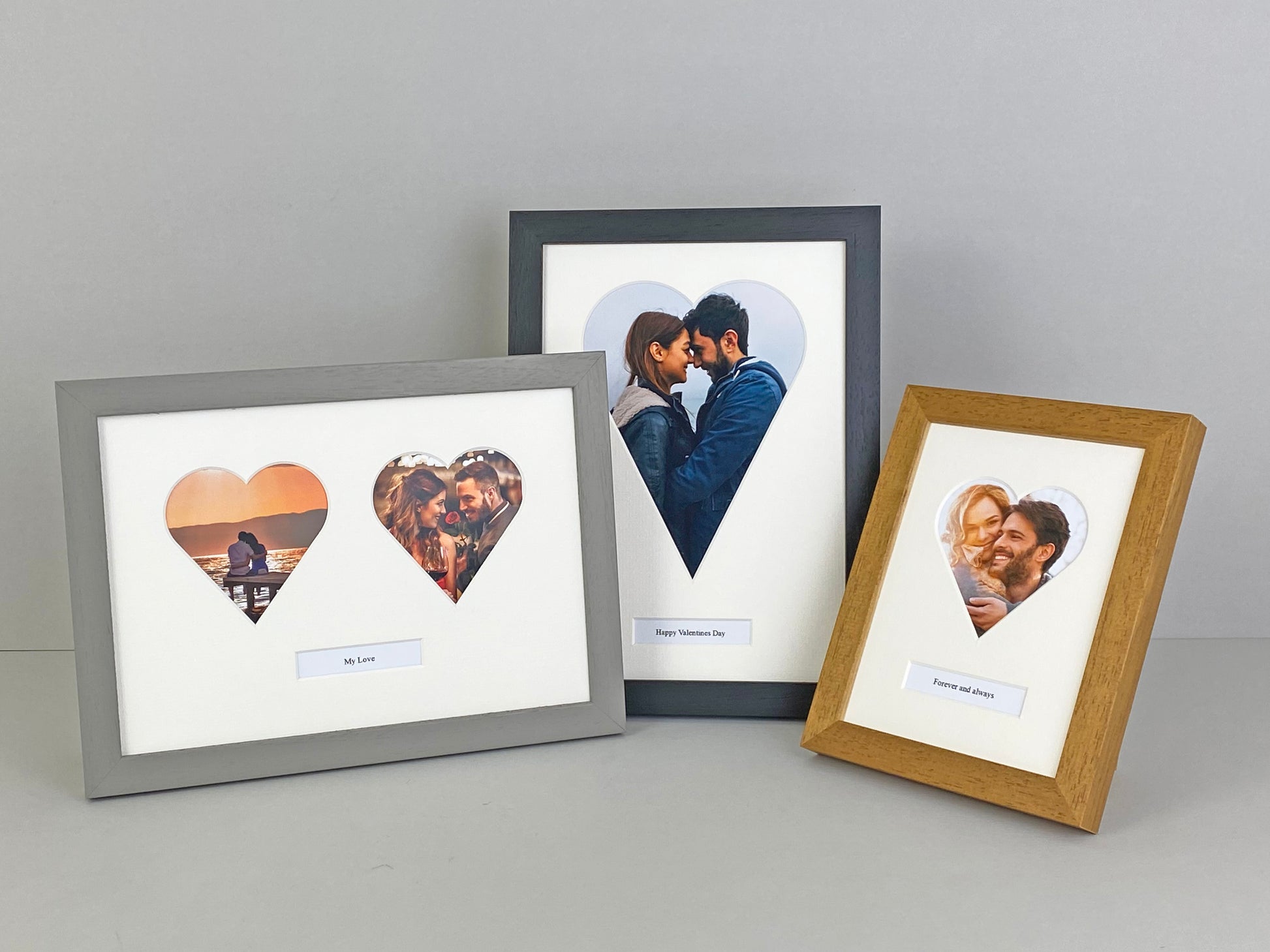 Heart Shaped Caption Frames. Add your Personalised Text and Photo to treasure a special Memory. Available in a selection of colours and Sizes. - PhotoFramesandMore - Wooden Picture Frames