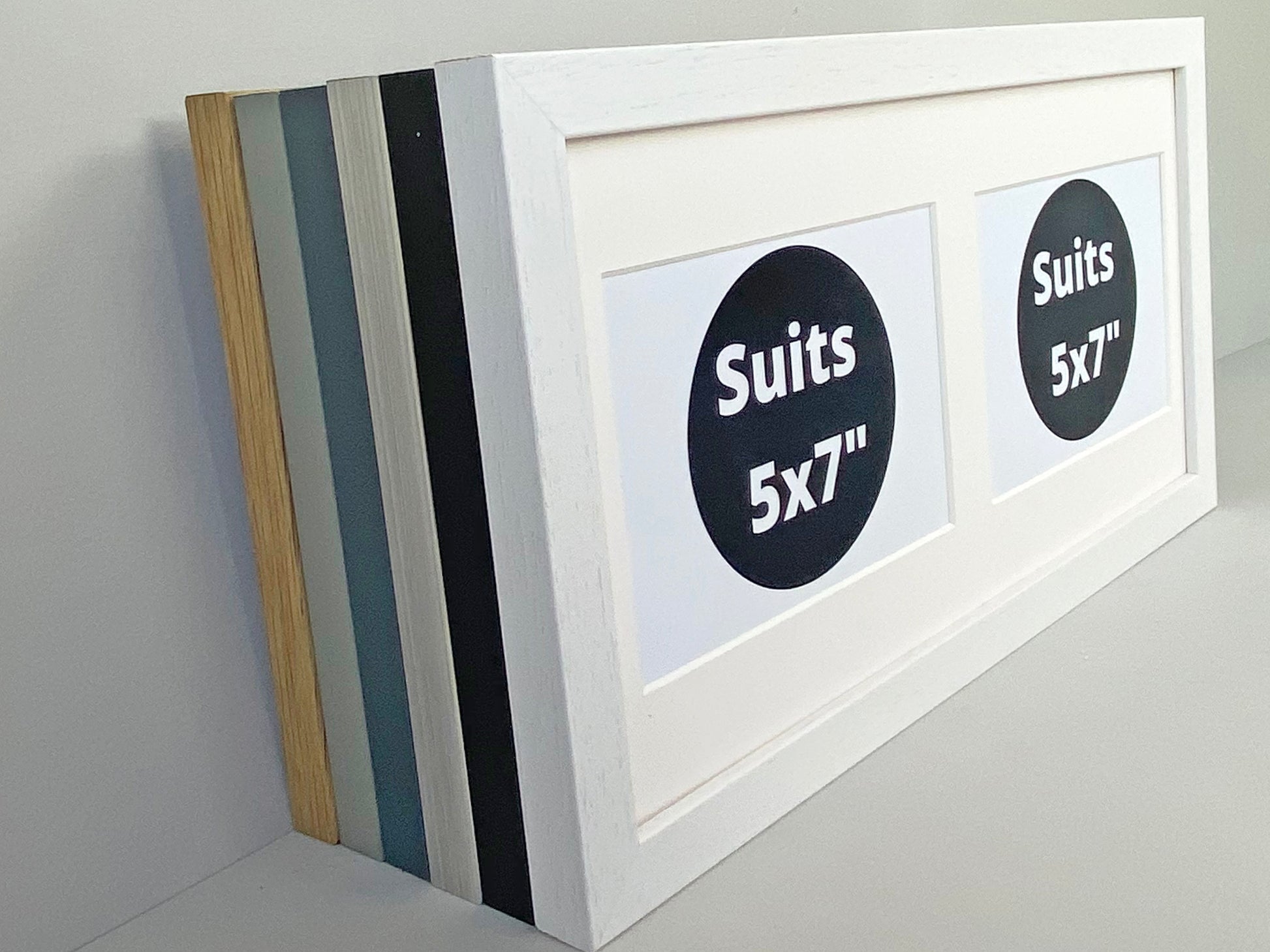 Suits two 5x7" Photos. 20x40cm. Wooden Multi Aperture photo Frame. - PhotoFramesandMore