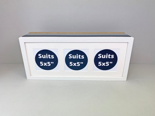 Suits Three 5x5" pictures. 20x50cm. Wooden Multi Aperture Photo Frame.