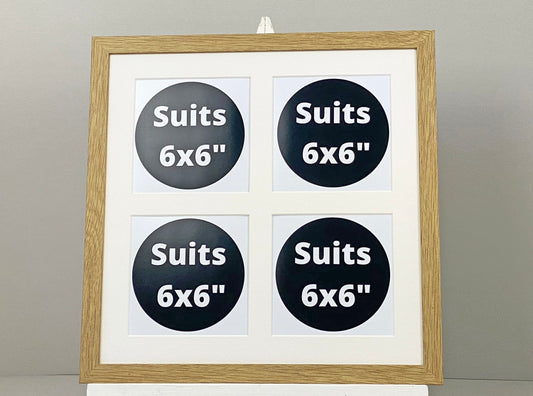 Suits Four 6x6" photos. 40x40cm. Wooden Multi Aperture Photo Frame.