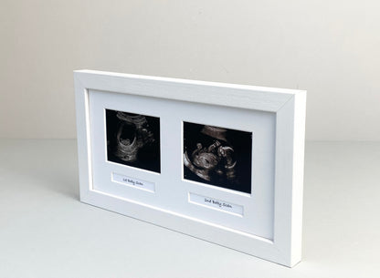 Landscape Baby Scan Picture Frame for Two Scans and Two Text Boxes. Optional Personalisation - PhotoFramesandMore - Wooden Picture Frames