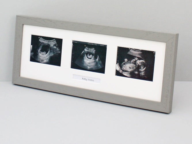 Landscape Baby Scan Frame for Three Scans and one Text Box. Optional Personalisation. - PhotoFramesandMore - Wooden Picture Frames