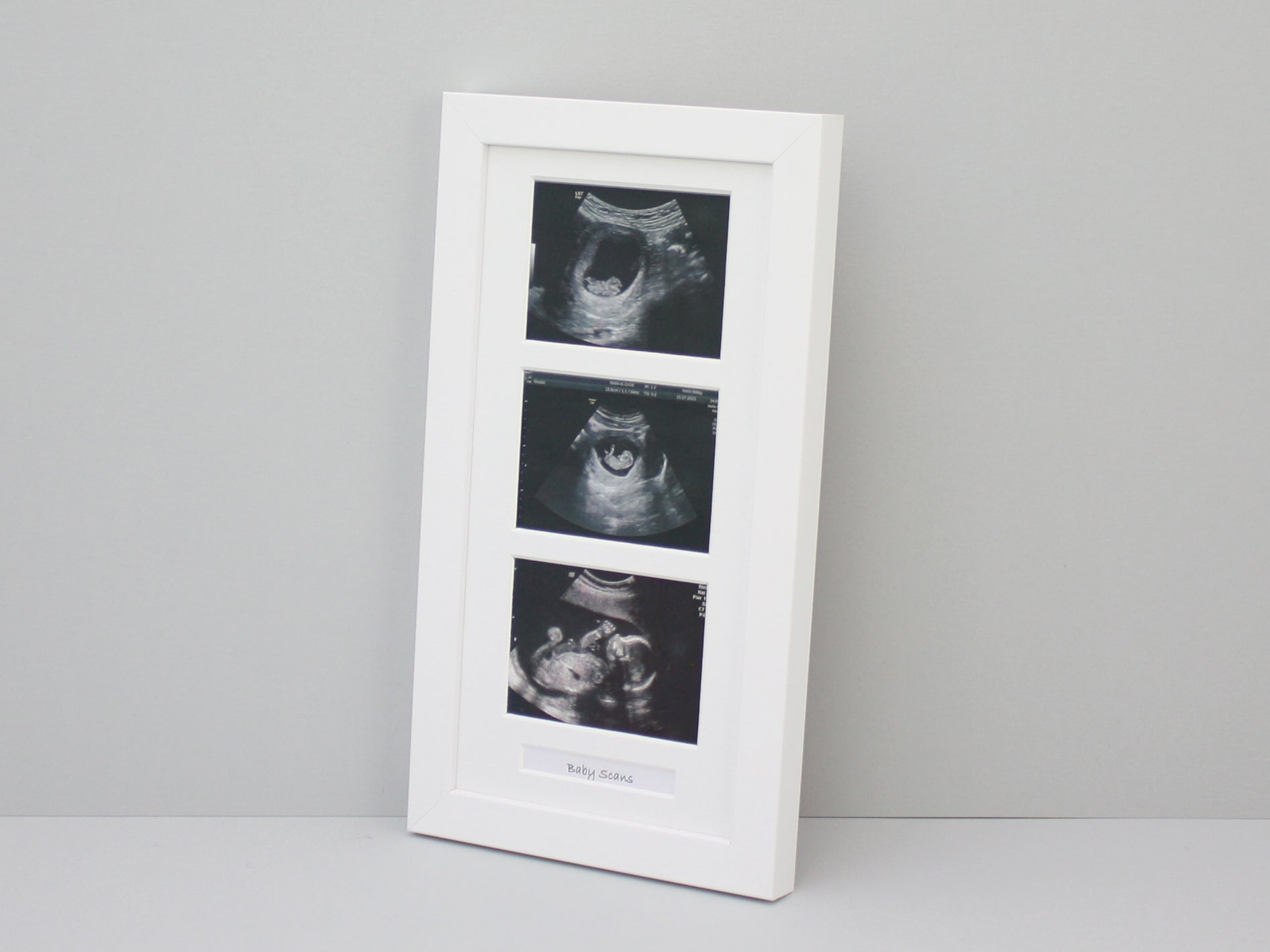 Baby Scan Frame - Portrait Multi Aperture Frame for Three scans and text. - PhotoFramesandMore - Wooden Picture Frames