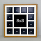 Suits One 8x8" Photo and Twelve 4x4" photos. 50x50cm. Wooden Multi Aperture Photo Frame.