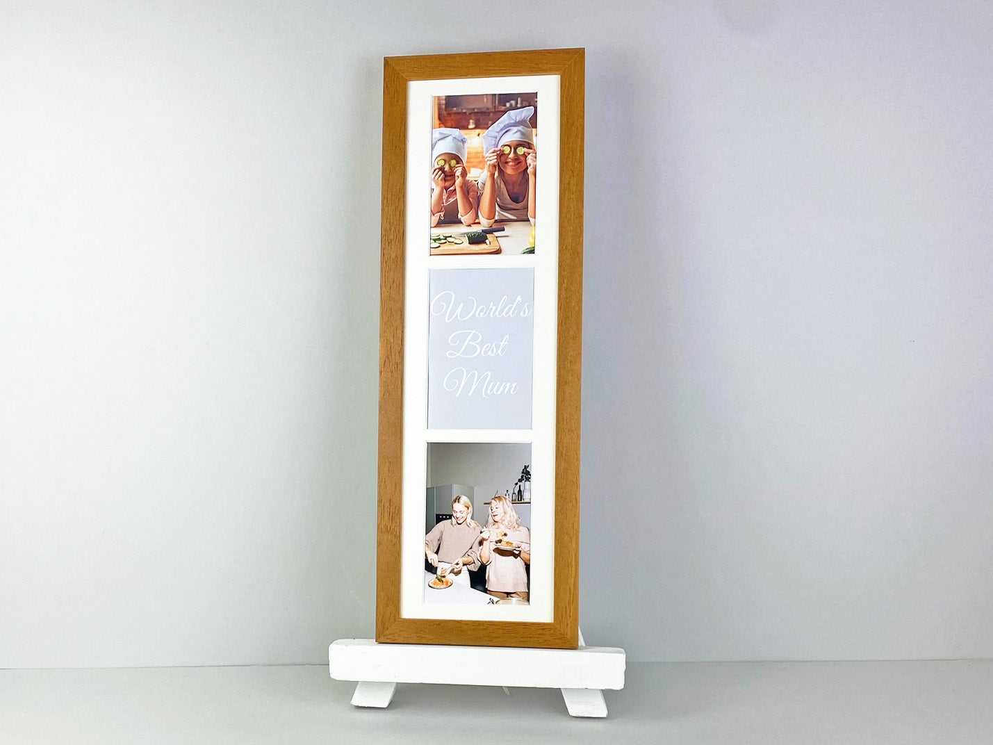Personalised Mothers day Multi Aperture Photo Frame. Portrait. Holds Three 6x4" Photos, 15x50cm. - PhotoFramesandMore - Wooden Picture Frames