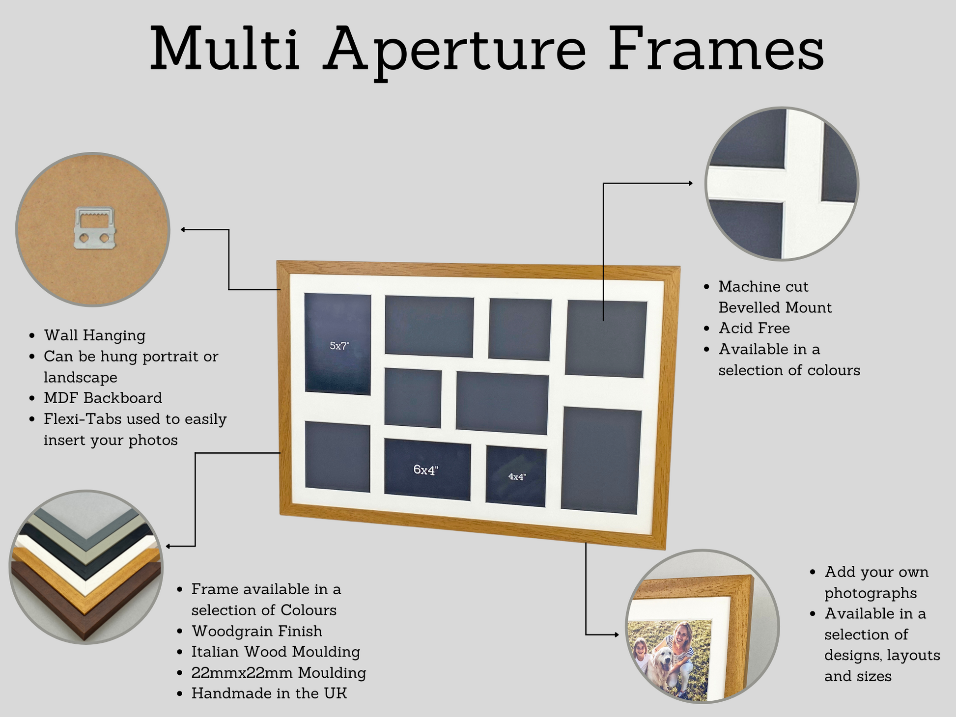 Suits Twenty 6x4"" Photos. Mixed orientation. 60x80cm. Wooden Multi Aperture Picture Frame. - PhotoFramesandMore