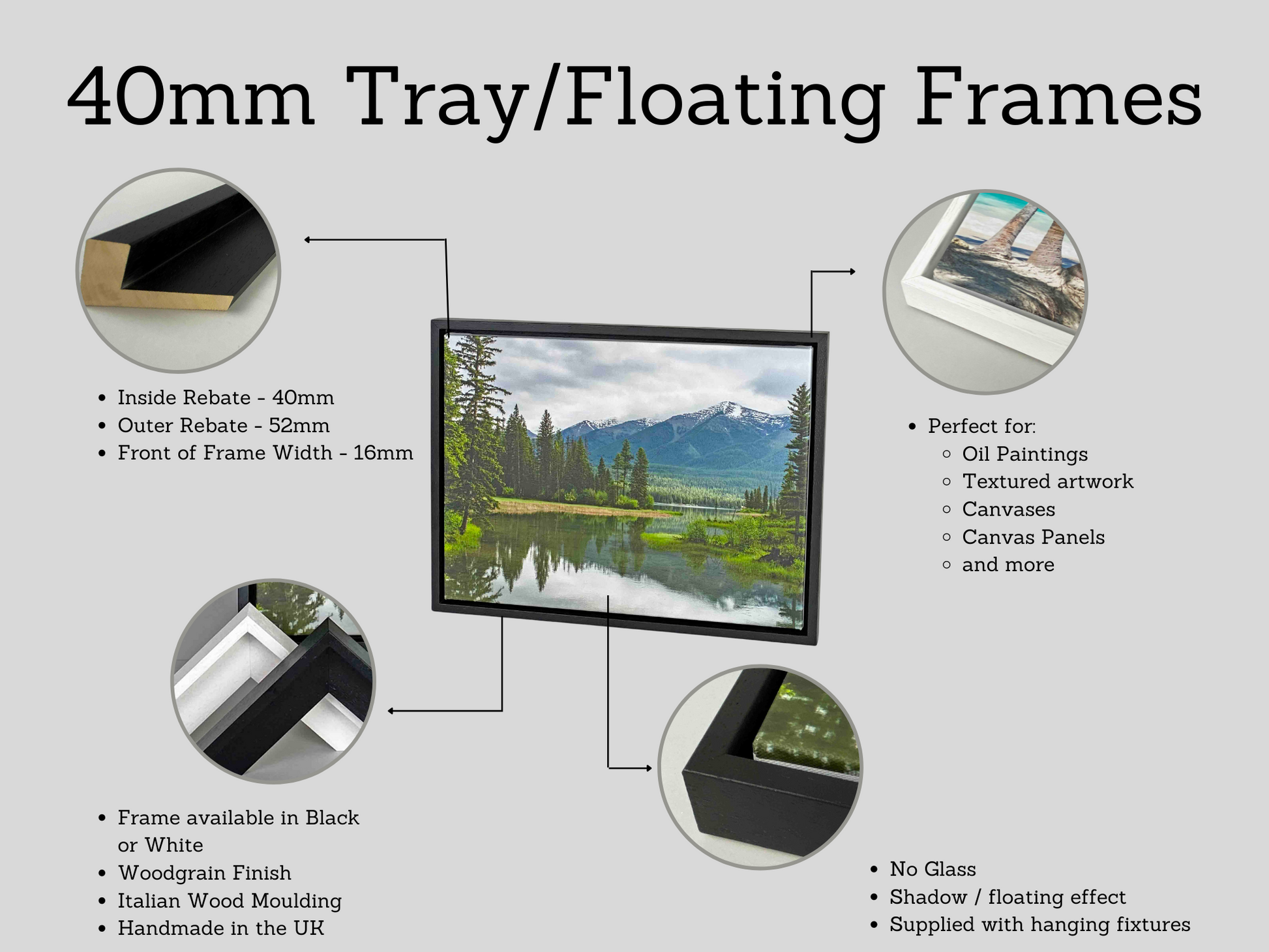 Made To Measure - Tray Frames - 40mm deep Canvases - PhotoFramesandMore - Wooden Picture Frames